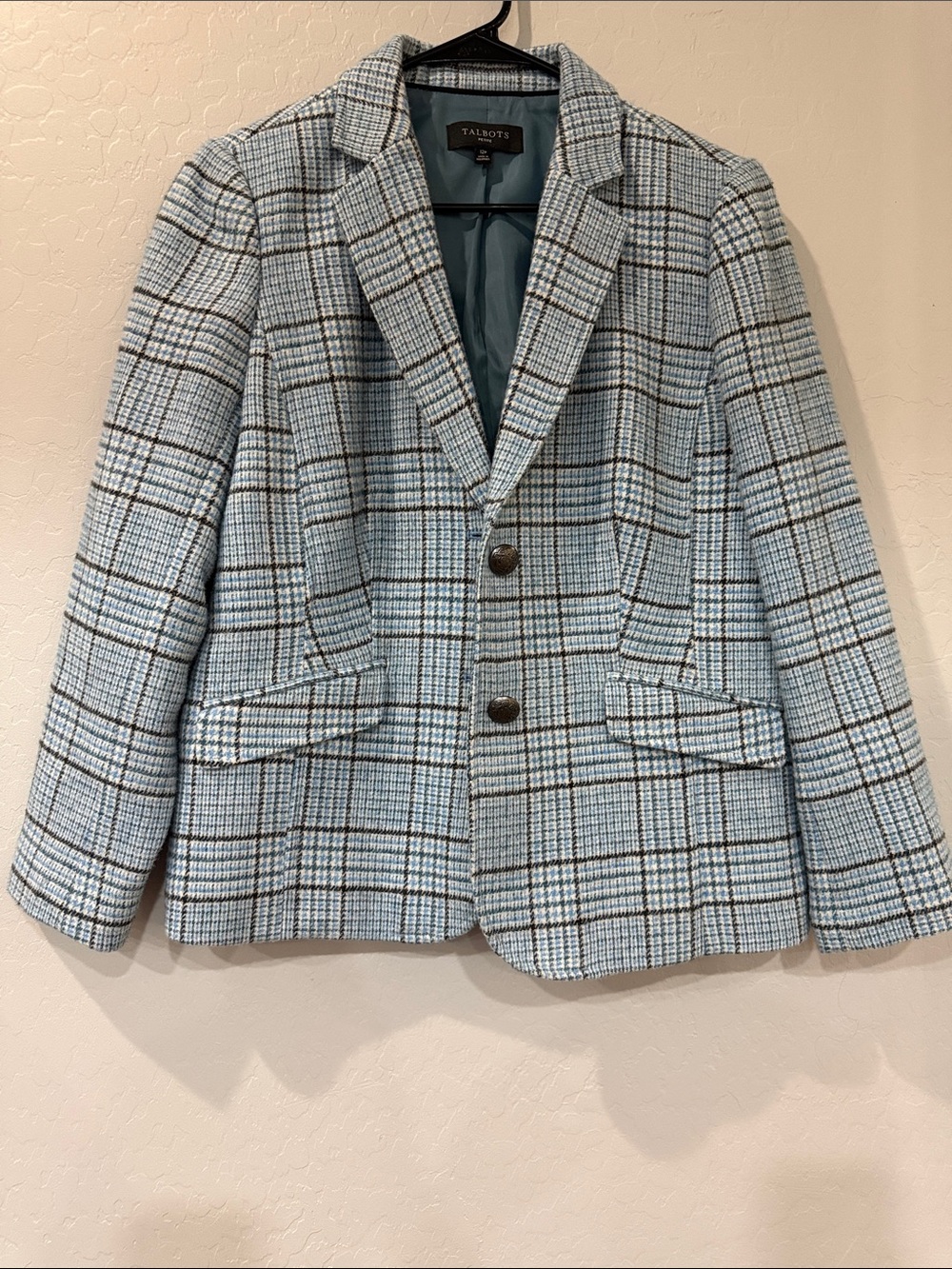 Talbots Blue Plaid Glen Check Blazer Jacket Size 12P